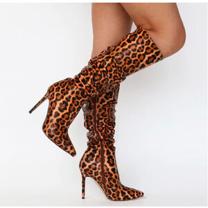 Eithy - Women's Leopard Print Slouch High Stiletto Boots - Sz 8 - NWT